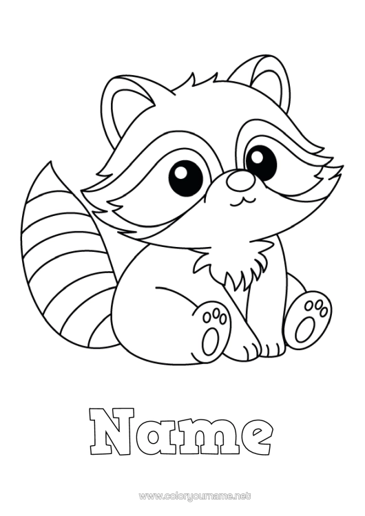 Colouring page to print Cute Cute Animal Forest Animals Raccoon