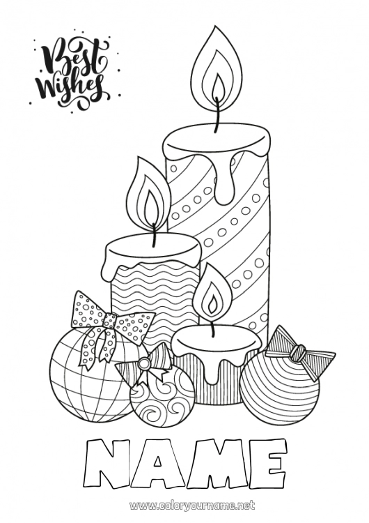 Coloring page to print Candle Christmas bauble Happy new year 