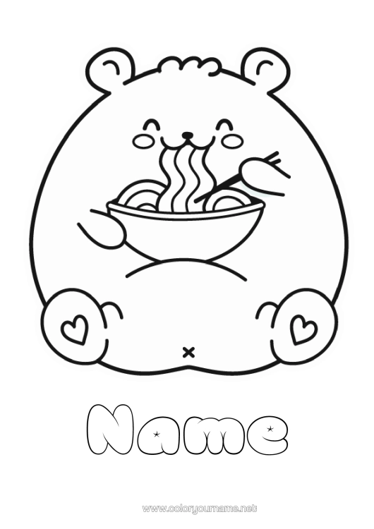 Colouring page to print Monster Bear Manga Forest Animals Ramen