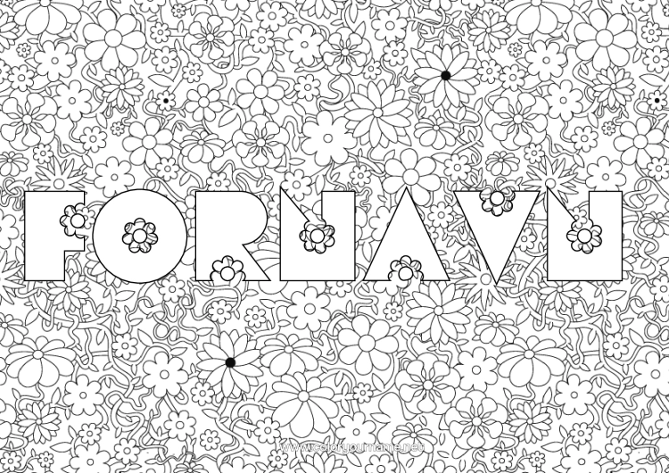 Fargeleggingssiden til utskrift Blomster Dekorert navn Dekorativ bakgrunn