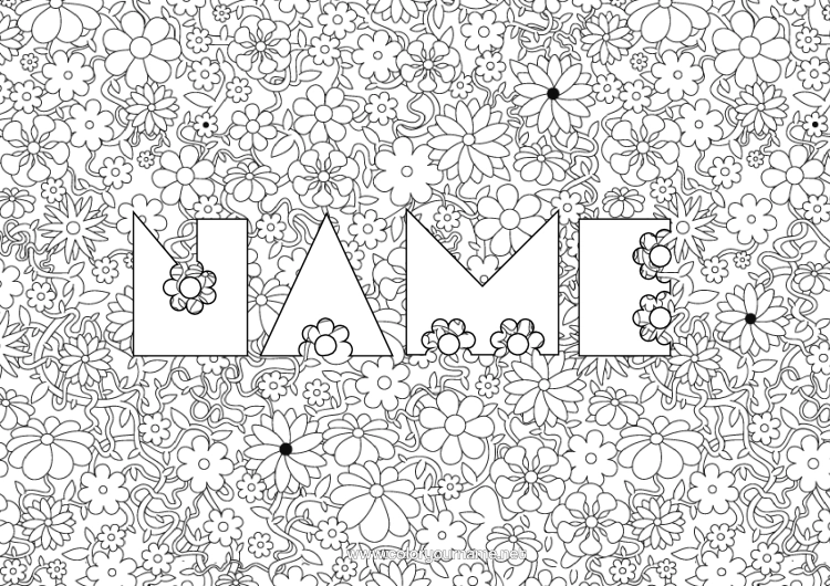 Colouring page to print Flowers Decorated Name Decorative Background