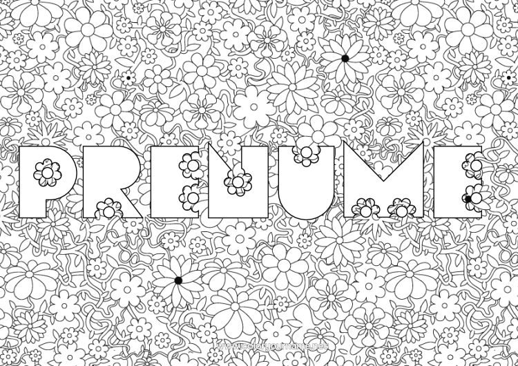 Pagină de colorat de imprimat Flori Nume decorat Fundal decorativ