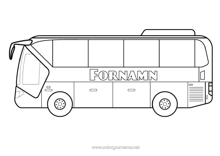 Färgläggningssida att skriva ut Fordon Buss, bil Kollektivtrafik på land