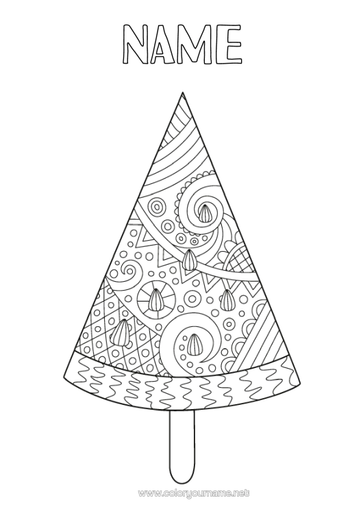 Colouring page to print Fruit Treats, Sweets Ice Cream Zentangle Watermelon