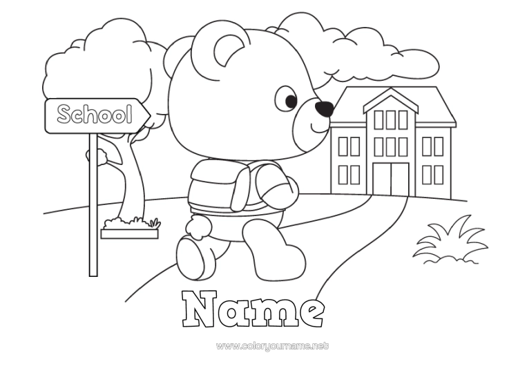 Colouring page to print Bear Animal Teddy Bear School Forest Animals Back To School