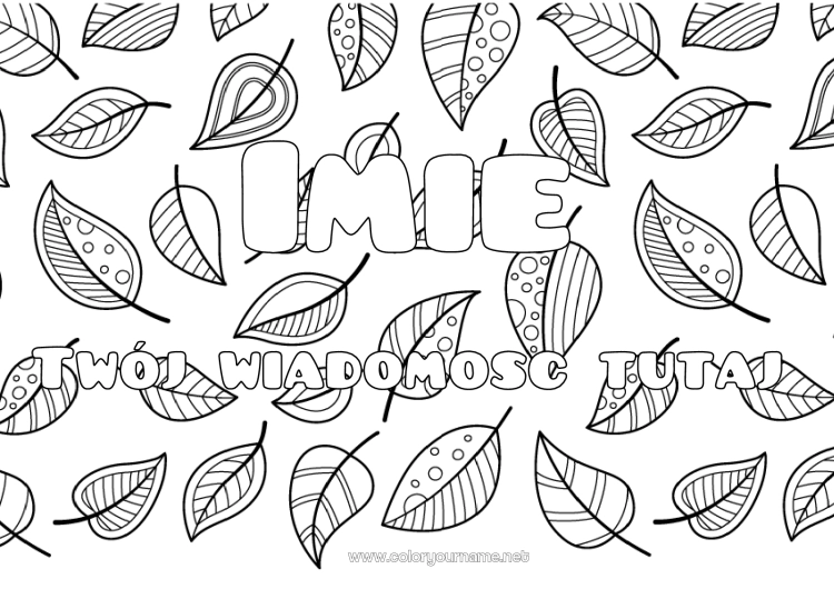 Kolorowanka do wydruku Liście Nazwisko odznaczone Zentangle Tło dekoracyjne