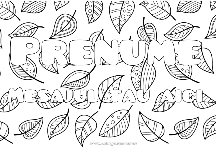 Pagină de colorat de imprimat Frunze Nume decorat Zentangle Fundal decorativ