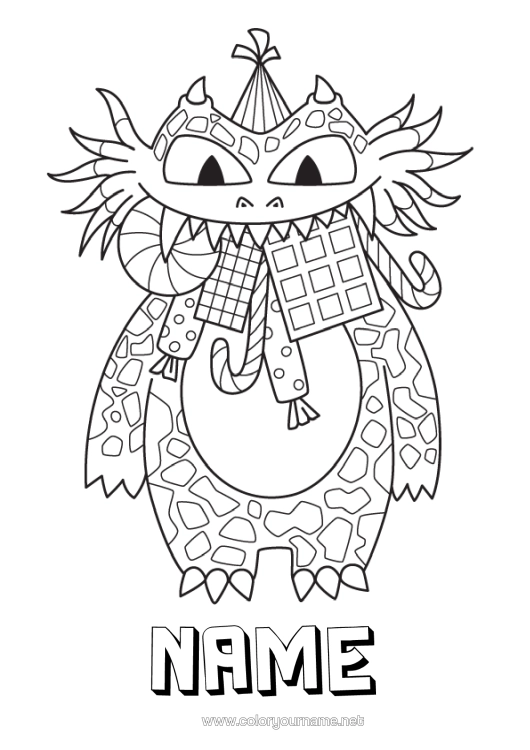 Colouring page to print Sweets Monster Chocolate Hat Treats, Sweets Pacifier