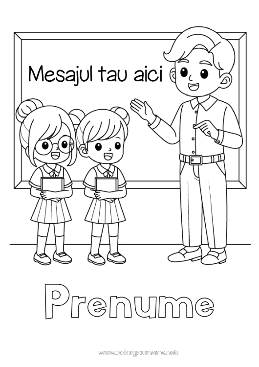 Pagină de colorat de imprimat Învățătoare/Învățător Meserii în educație Întoarcerea la școală Tablă de clasă Elev