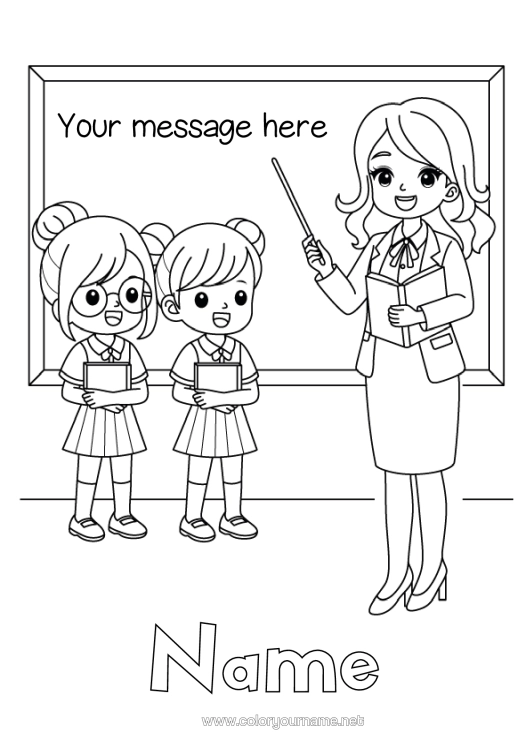 Colouring page to print Mistress/Master Education Professions Back To School Classroom Board Pupil