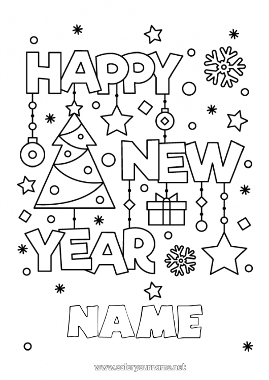 Coloring page to print Happy new year