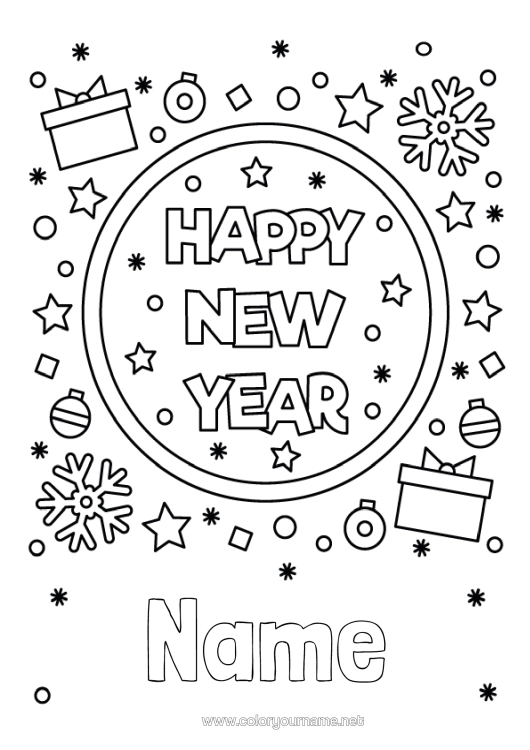 Colouring page to print Happy New Year
