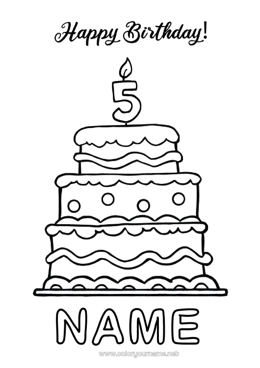 Coloring page to print Candle Cake Birthday Number Easy coloring pages Happy Birthday (English) Message Customizable age