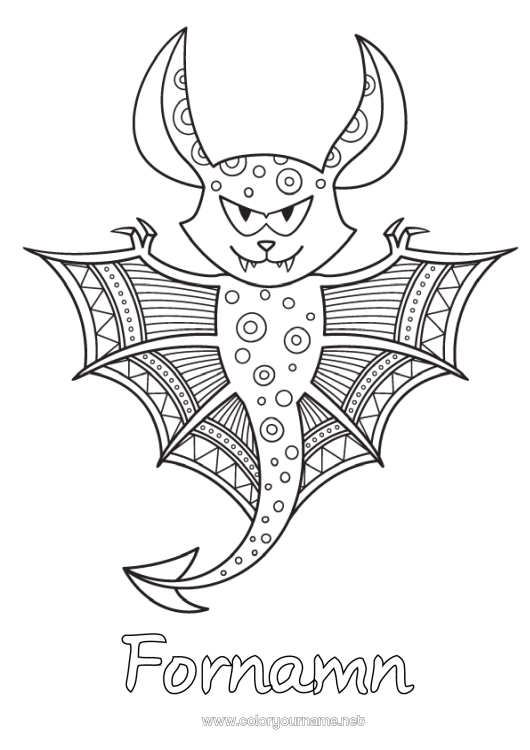 Färgläggningssida att skriva ut Fladdermus Djur Zentangle Fåglar och flygande däggdjur Skrämmande