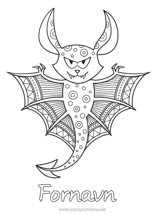 Farvelægningssiden til udskrivning Flagermus Dyr Zentangle Fugle og flyvende pattedyr Skræmmende
