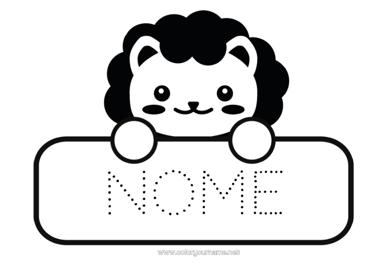 Pagina da colorare da stampare Kawaii Leone Animale Animali selvatici dell'Africa Rientro a scuola Etichetta
