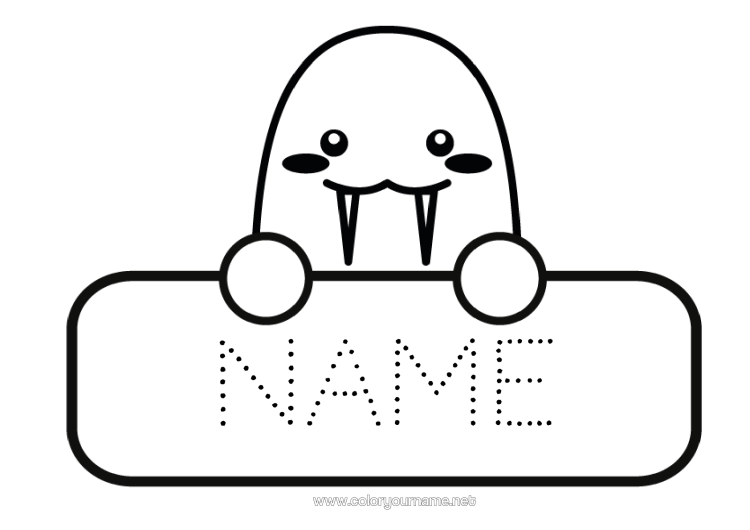 Colouring page to print Cute Animal Marine Or Aquatic Animals Morse Back To School Label