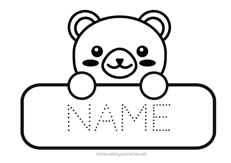 Colouring page to print Bear Cute Animal Teddy Bear Forest Animals Back To School Label