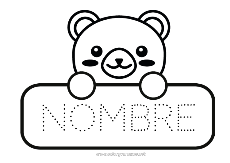 Dibujo para colorear para imprimir Llevar Kawaii Animales Osito Animales del bosque Regreso a clases Etiquetas