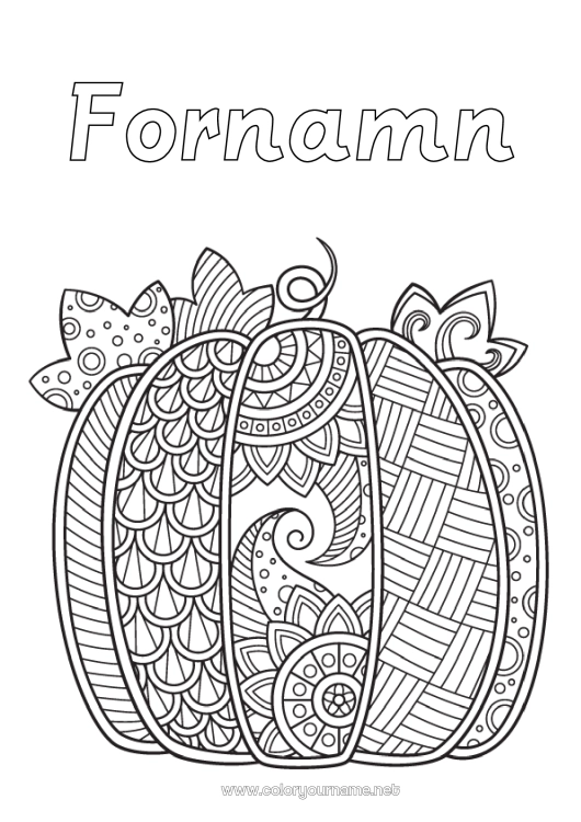 Färgläggningssida att skriva ut Pumpa Höst Zentangle