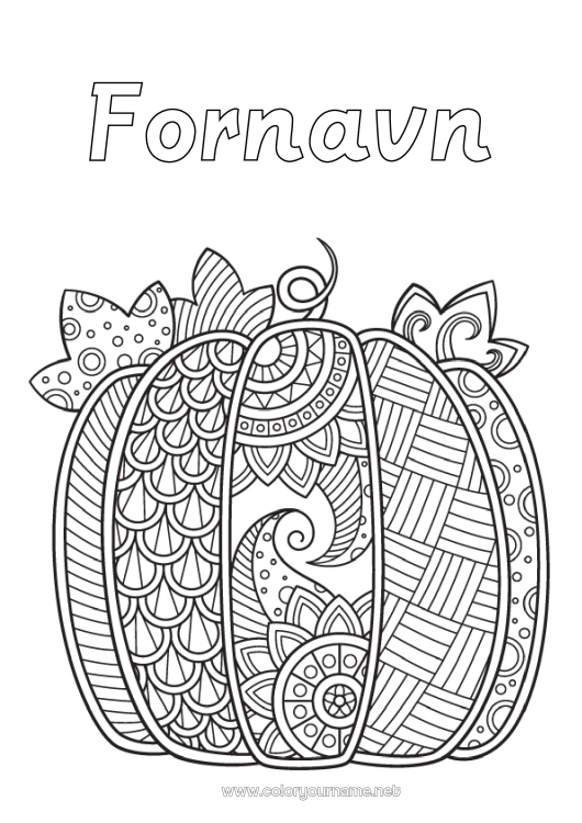 Farvelægningssiden til udskrivning Græskar Efterår Zentangle