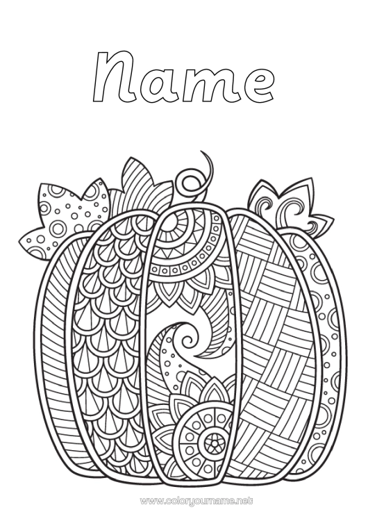 Colouring page to print Pumpkin Autumn Zentangle