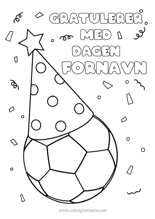 Fargeleggingssiden til utskrift Fotball Fotball Sport Bursdag Hatt Enkle fargelegginger Gratulerer med dagen! Lagidrett