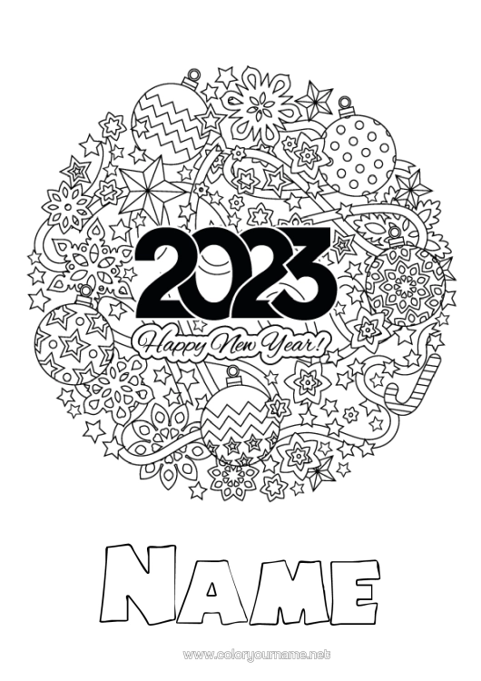 Colouring page to print 2023 Happy New Year