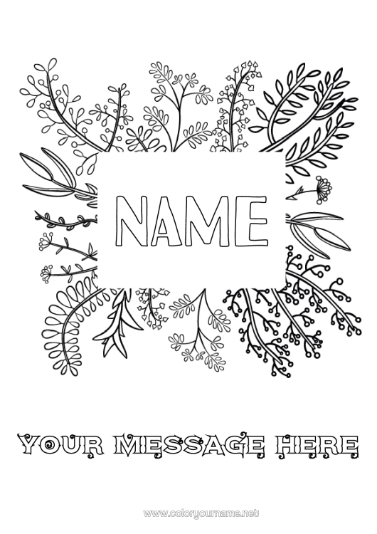 Colouring page to print Flowers Calm And Zen Leaves School Back To School Label Framework Notebook Cover