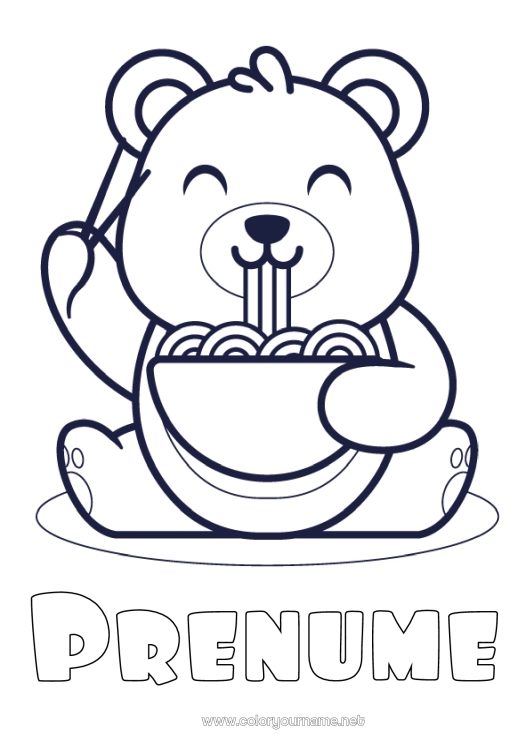 Pagină de colorat de imprimat Urs Drăguț Drăguț Animal Ursuleț Desene de colorat ușoare Animale din pădure Ramen
