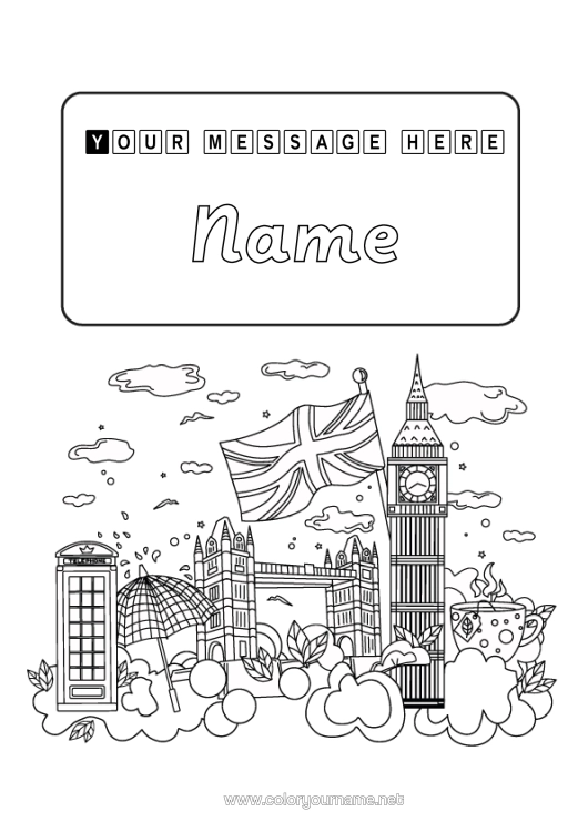 Colouring page to print United Kingdom School Back To School Monument Framework Notebook Cover Tower Bridge