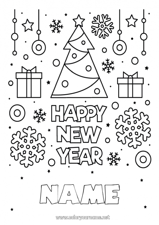 Coloring page to print Happy new year