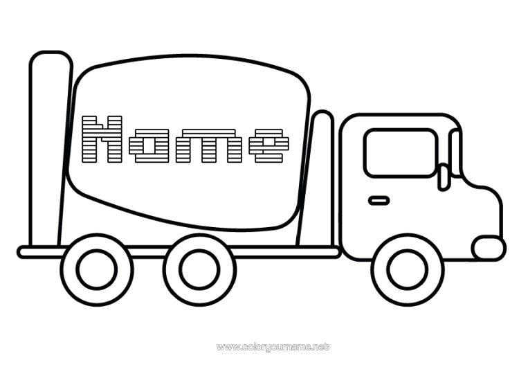 Colouring page to print Vehicles Construction Equipment Easy Colouring Pages Concrete Mixer Truck