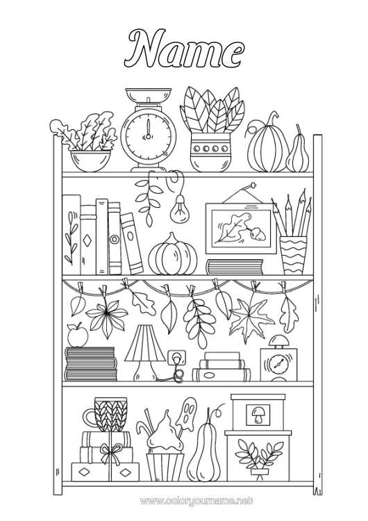 Colouring page to print Pumpkin Autumn Leaves Vegetables Symbols Fairy Cake Squash