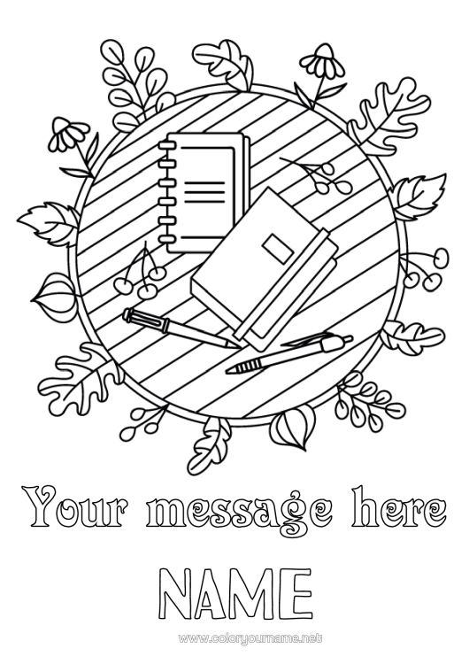 Colouring page to print Autumn Leaves Book Reading Pencil Back To School Stationery Supplies
