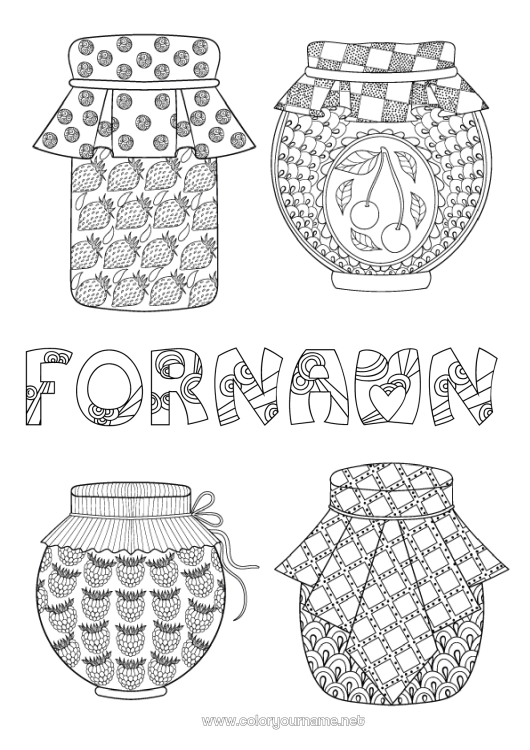 Färgläggningssida att skriva ut Körsbär Frukter Jordgubbe Zentangle Skördefest Sylt