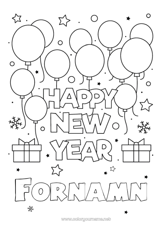 Färgläggningssida att skriva ut Ballonger Gott nytt år