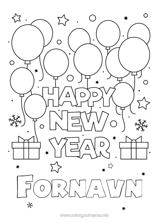 Farvelægningssiden til udskrivning Balloner Godt nytår
