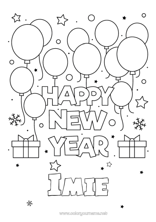 Kolorowanka do wydruku Balony Szczęśliwego Nowego Roku!