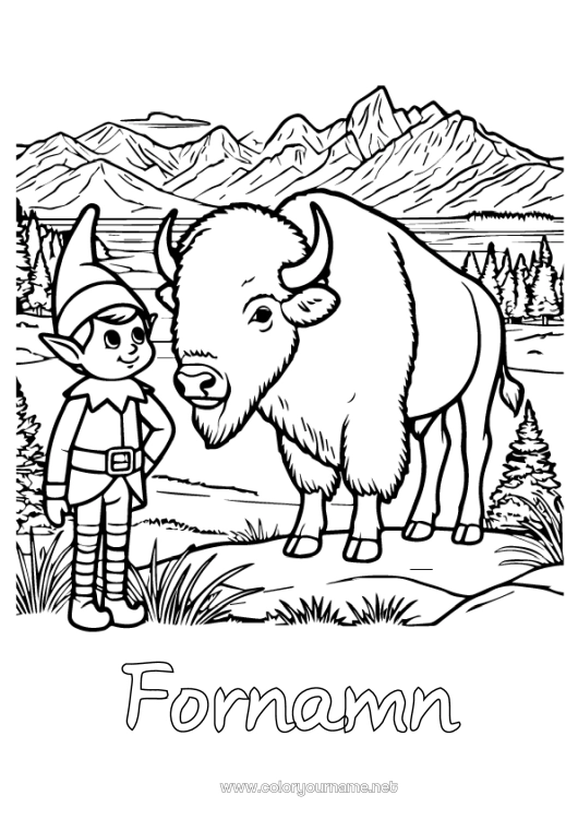 Färgläggningssida att skriva ut Julnissar Tomtefärgläggningar Andra djur i världen Bison