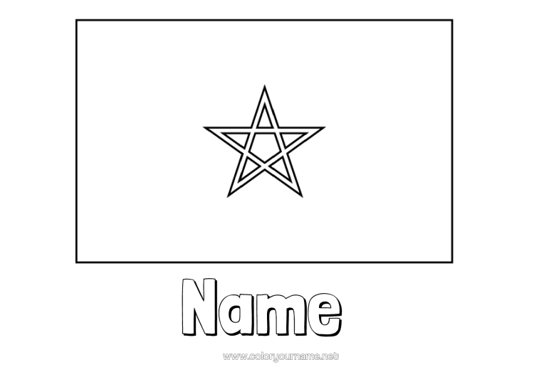 Colouring page to print Geography Flag Africa Country Morocco