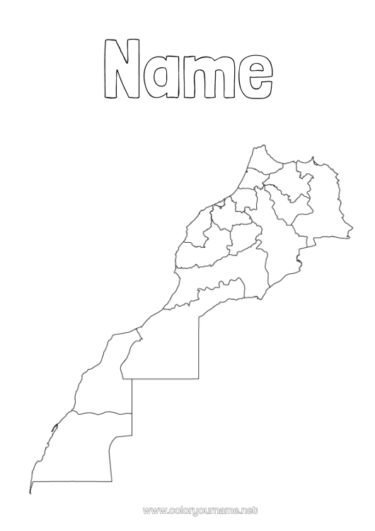 Colouring page to print Geography Map Of Countries Morocco