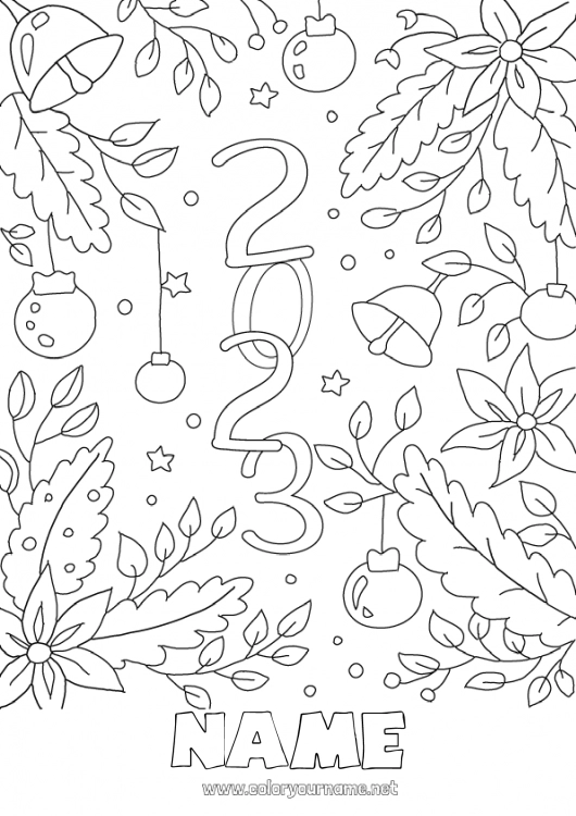 Coloring page to print 2023 Happy new year