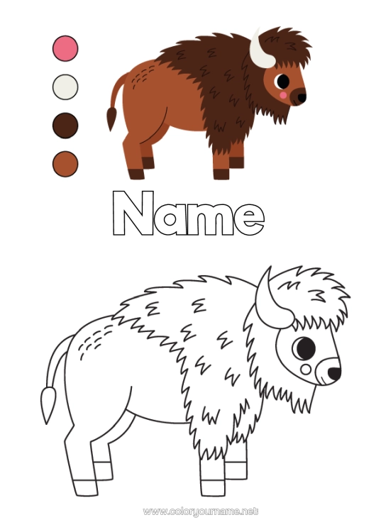 Colouring page to print Animal Easy Colouring Pages Other Animals Of The World Colouring With Template Bison