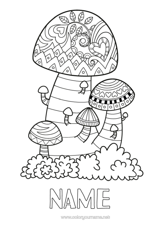 Colouring page to print Mushroom Zentangle