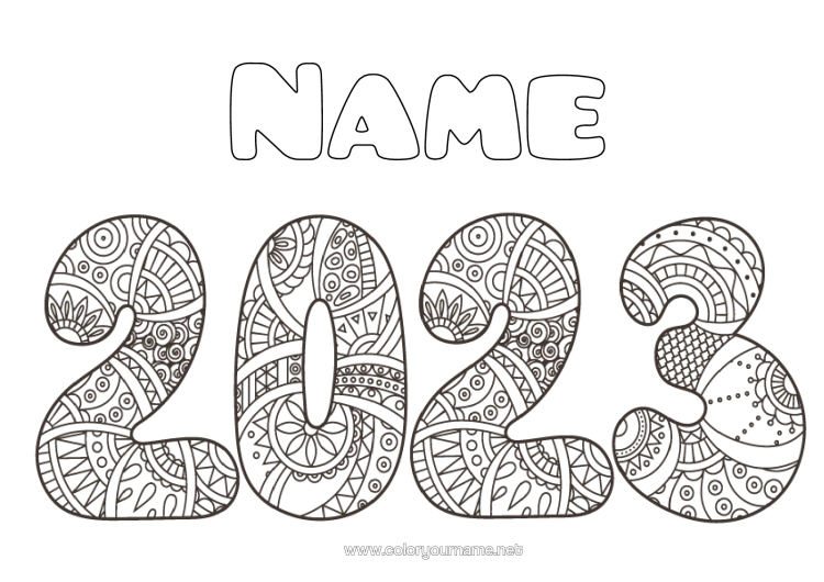 Colouring page to print 2023 Happy New Year