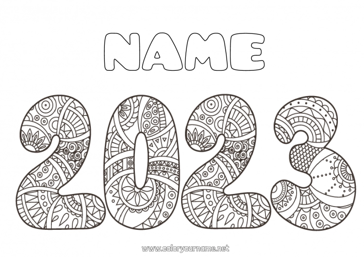 Coloring page to print 2023 Happy new year