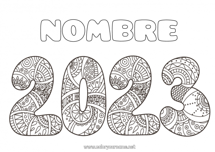 Dibujo para colorear para imprimir 2023 Feliz año