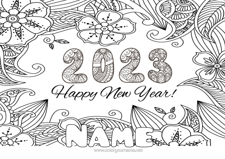 Colouring page to print 2023 Happy New Year