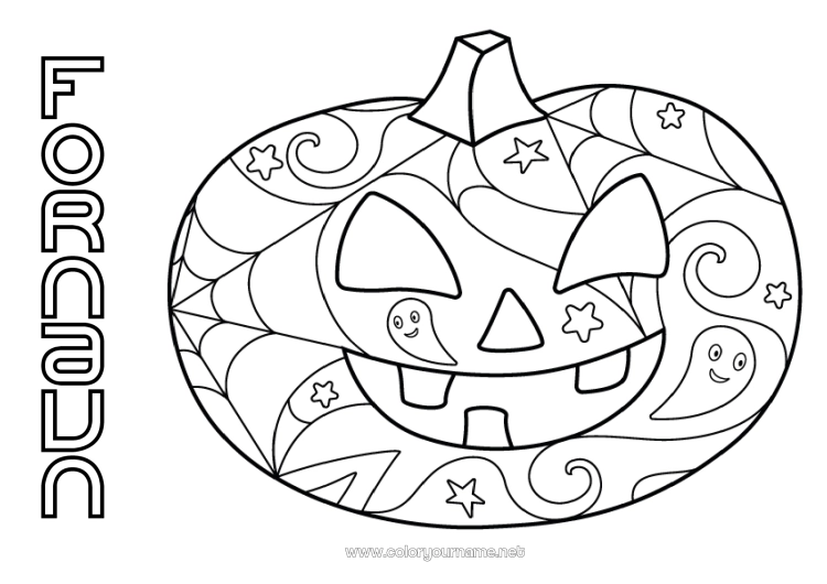 Fargeleggingssiden til utskrift Gresskar Jack O'Lantern Enkle fargelegginger Zentangle